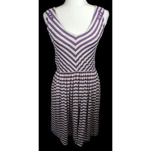 Knitted Dove Cottagecore Purple And White striped Dress With Floral Embroidered